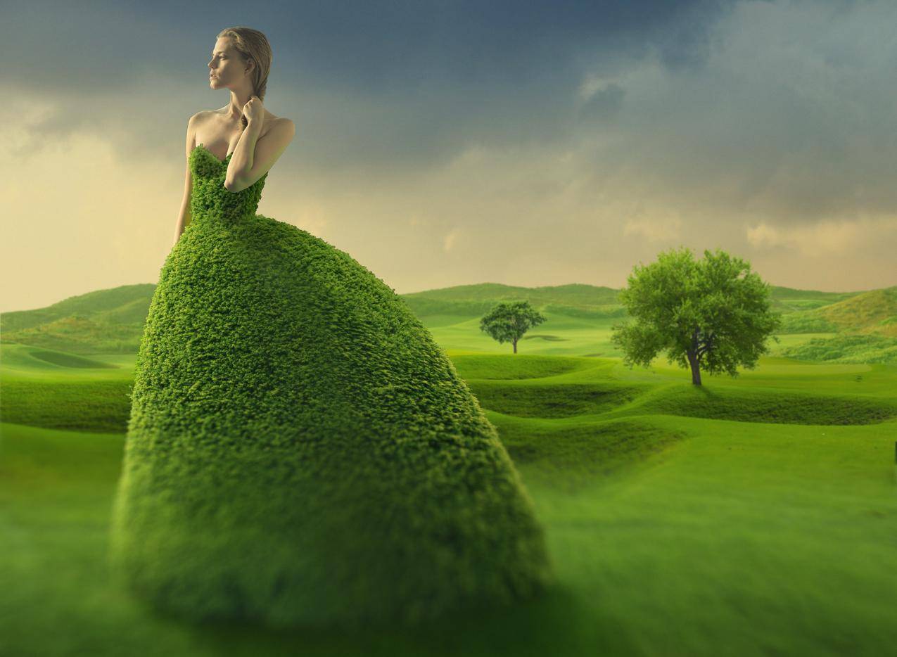 树,草地,绿色环保,裙子,美女7K图片