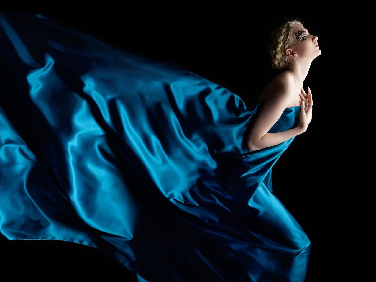天使,蓝色礼服,唯美艺术,6K壁纸