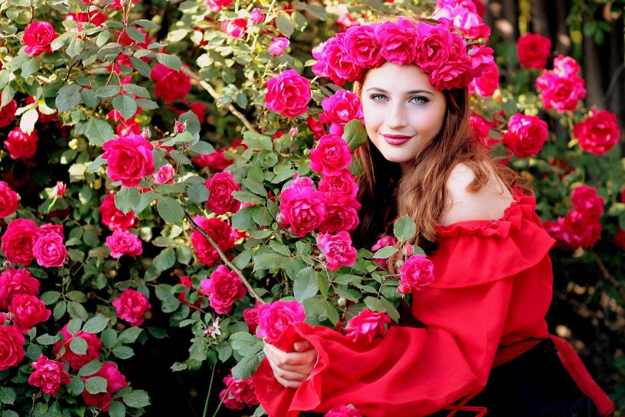 女孩,玫瑰,花圈,鲜花,美女,4K图片