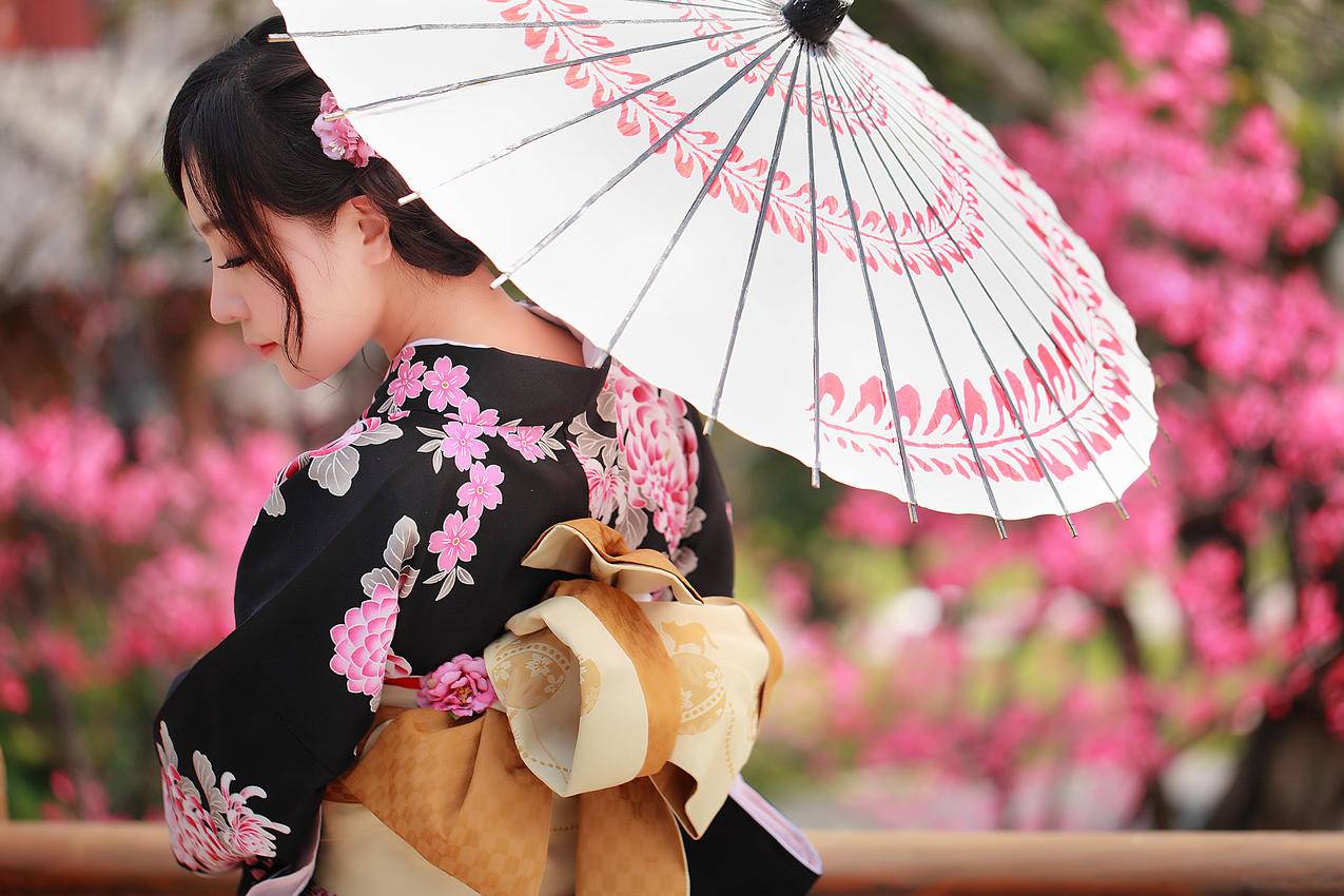 日本和服美女,樱花,唯美,4K壁纸
