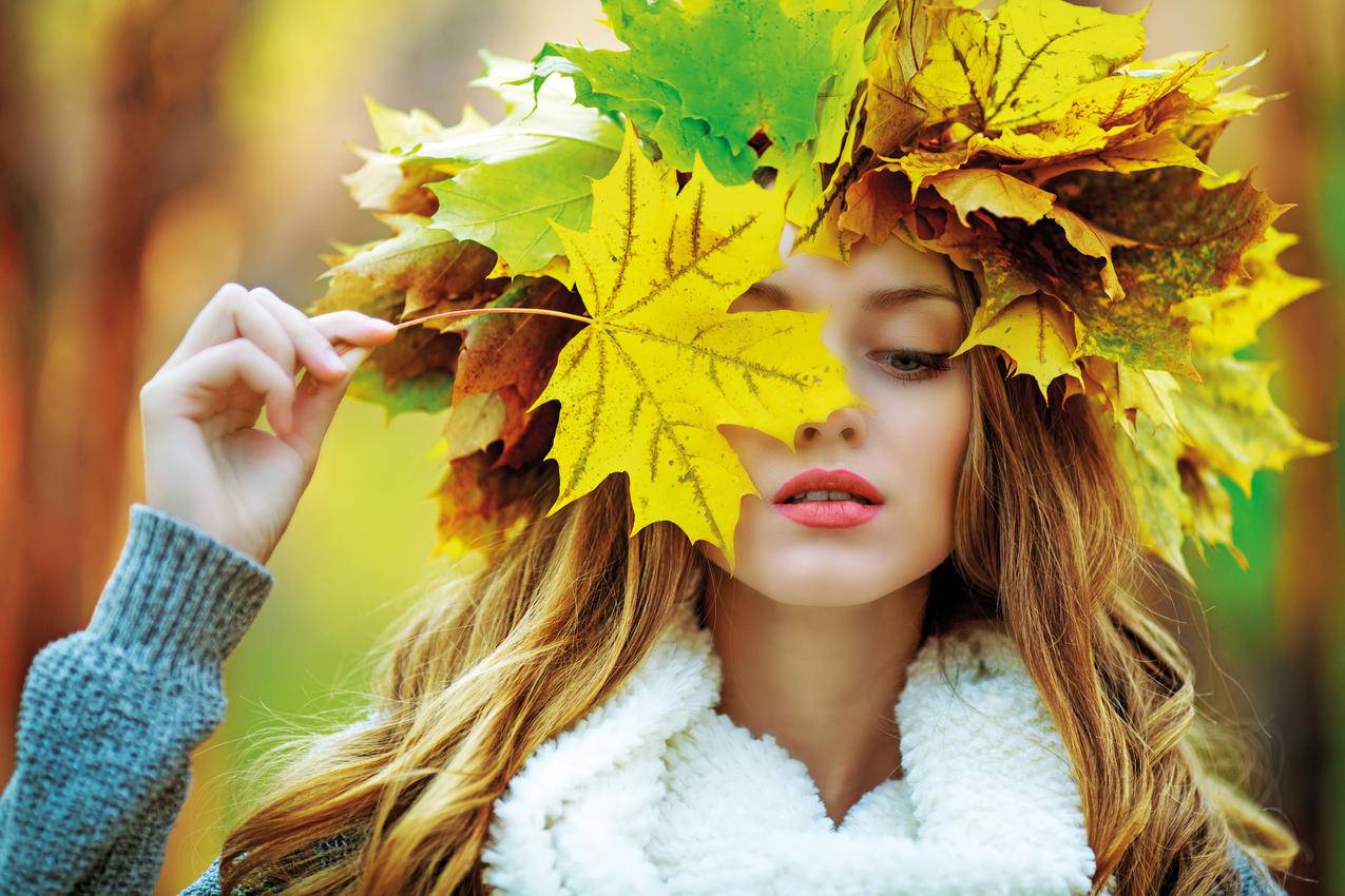 秋季,树叶,枫树,女孩,4K美女壁纸