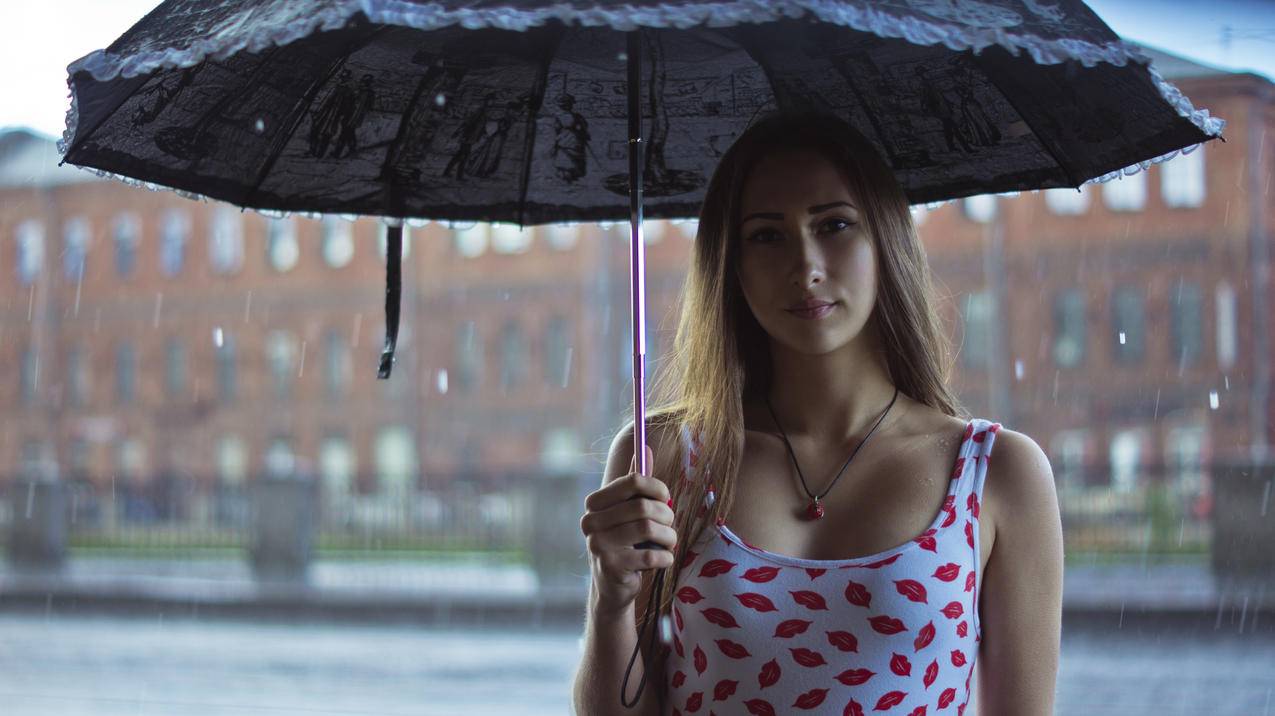 雨天,雨伞,美女摄影,4K壁纸