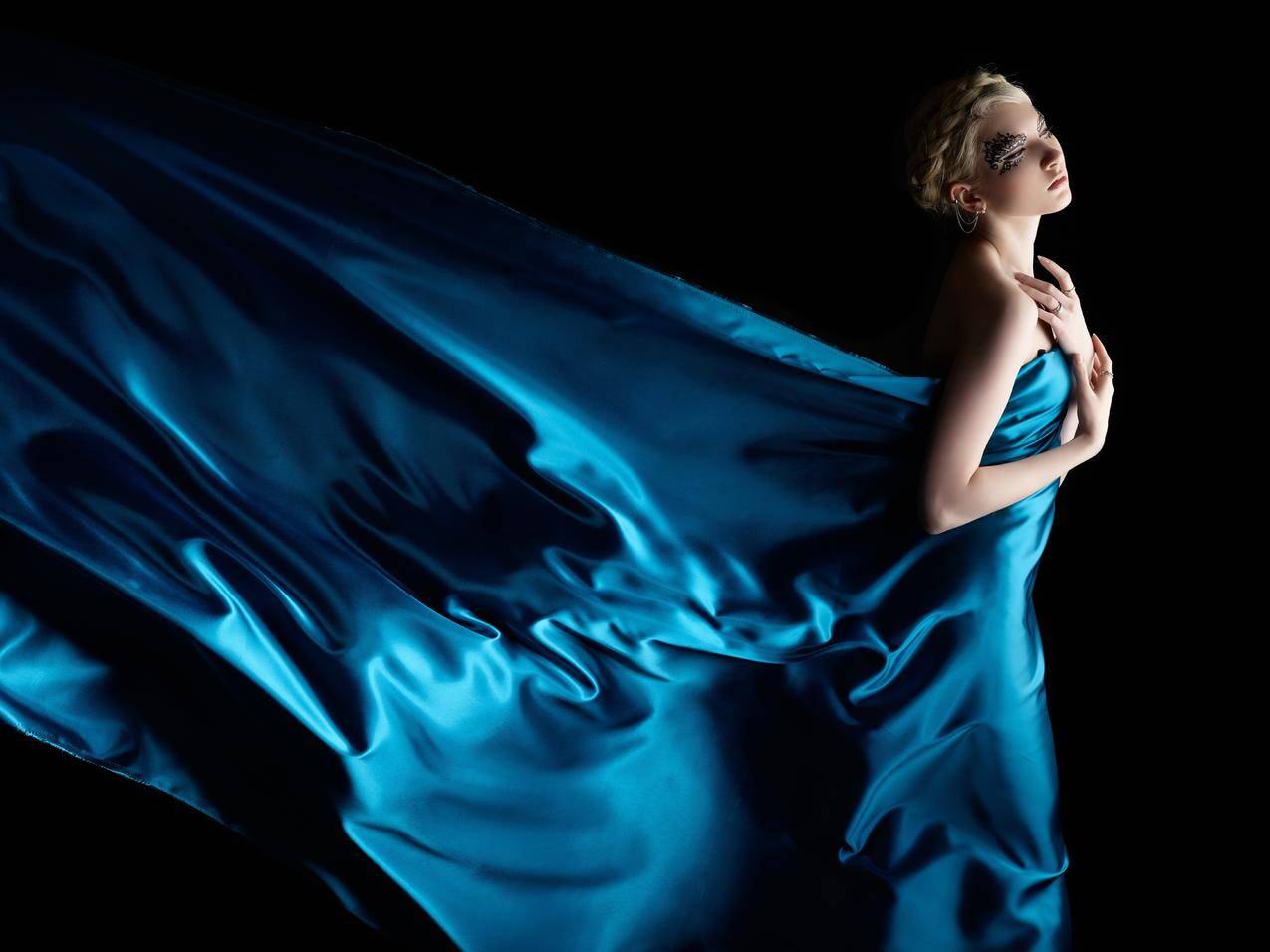 天使的魅力,自由,伤心,皮肤,蓝色礼服,6K美女图片