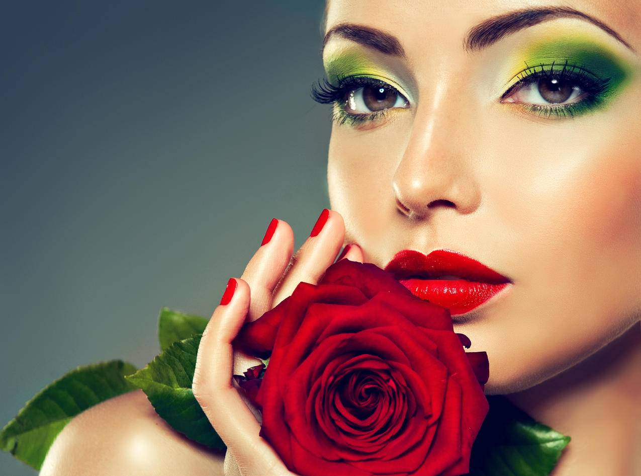 鲜花玫瑰,美女,眼睛,嘴唇,4K壁纸