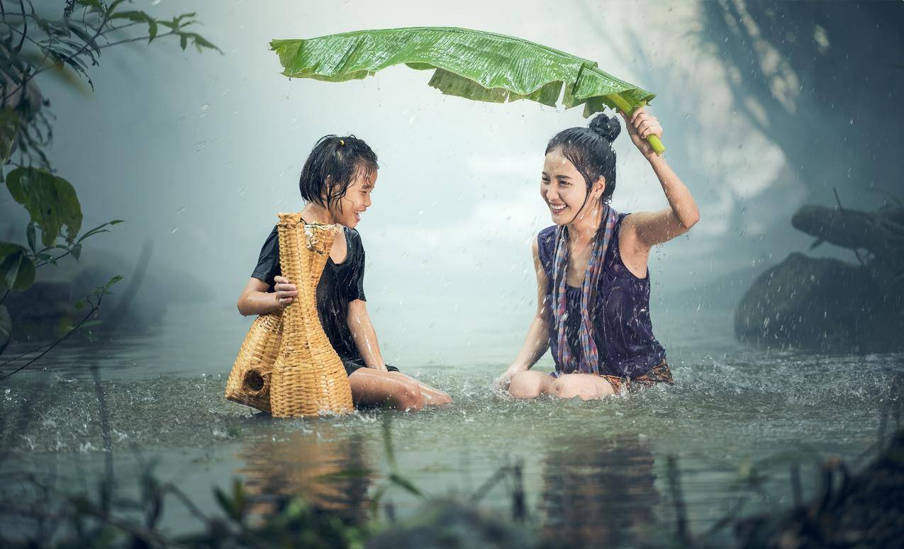 柬埔寨,雨,池塘,年轻小女孩,漂亮美女图片
