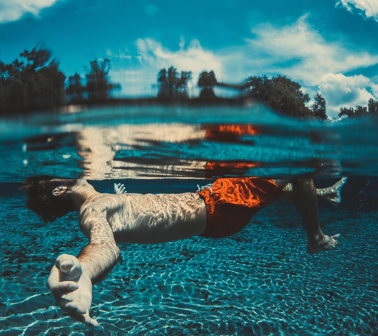 浮动,乐趣,男子,海洋,游泳,水下,4K图片