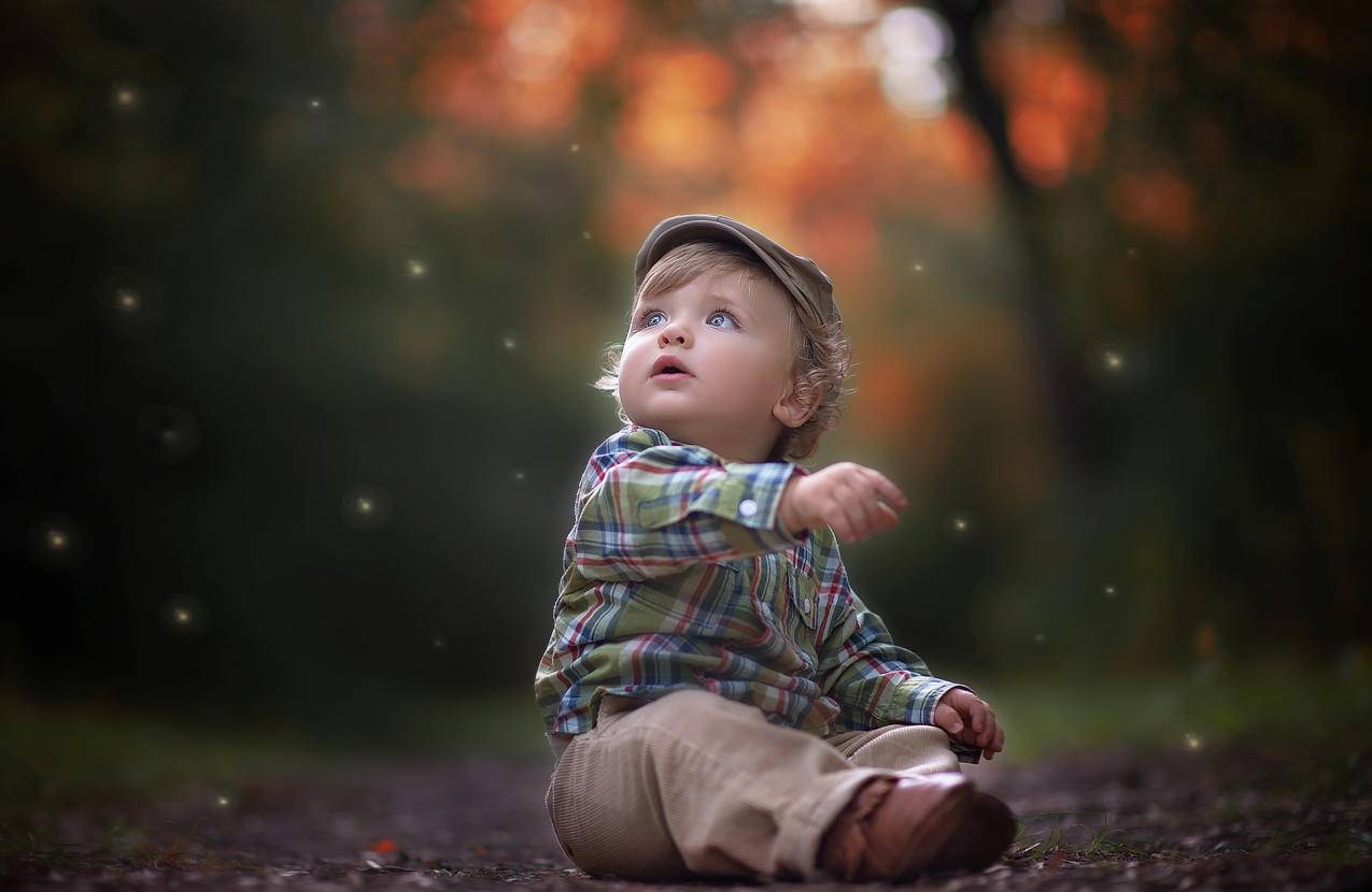 小男孩,衬衫,帽子,儿童摄影4K壁纸