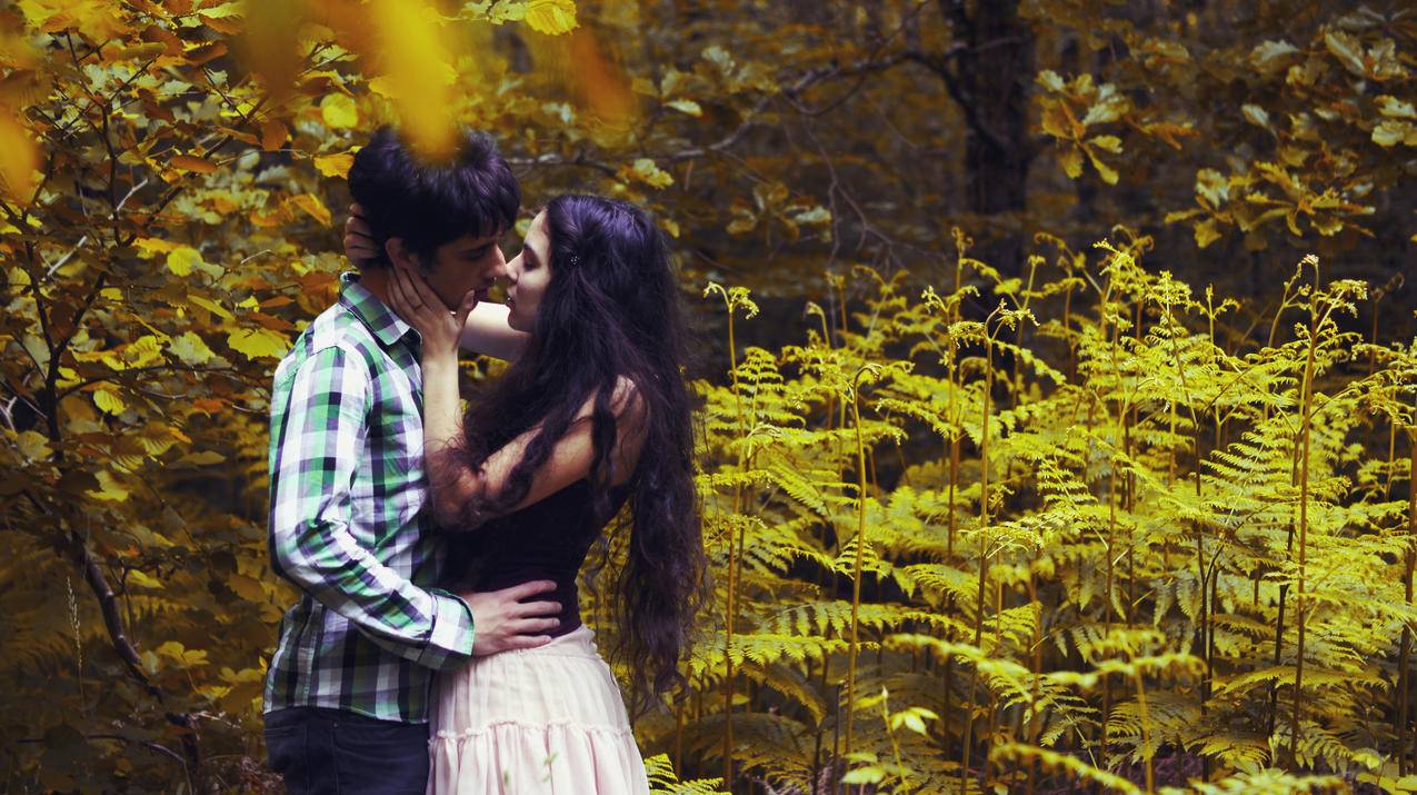 森林,男孩,女孩,黑发,情侣,接吻,4K壁纸