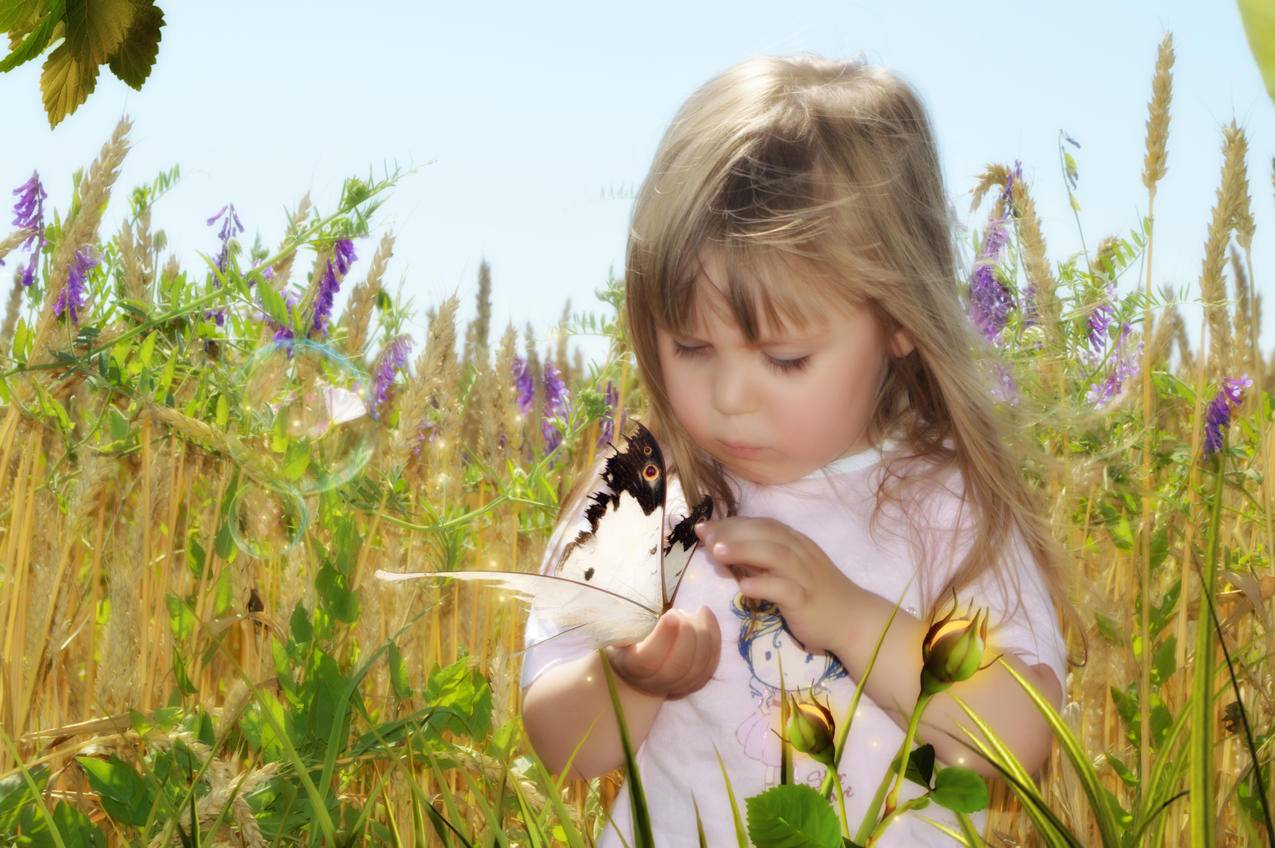 蝴蝶,小女孩,夏季,小可爱女孩4k壁纸
