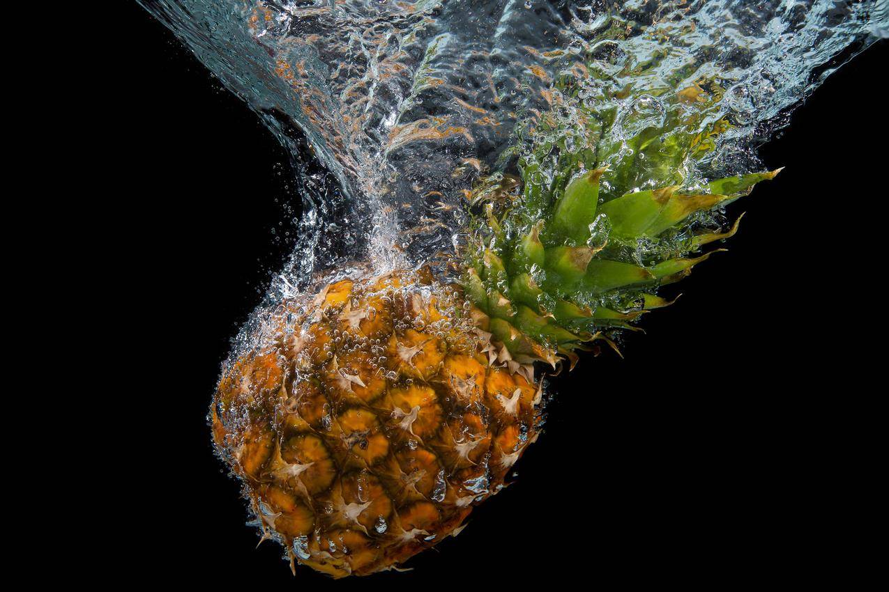 飞溅,水溅,水果,新鲜水果,菠萝,创意水果5K图片