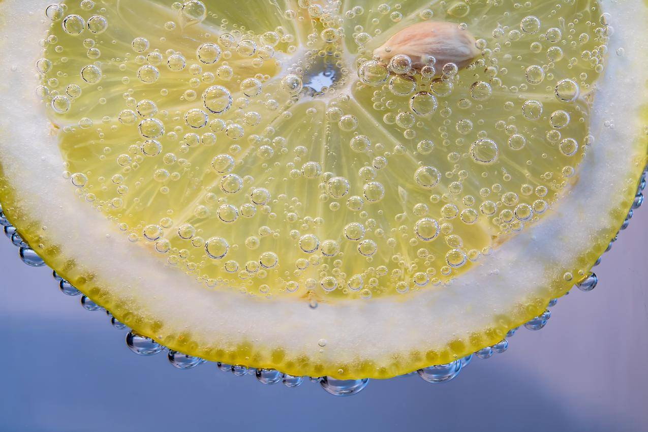 柠檬片,柠檬,小气泡,在水中,珠,珠绣,水果,6K图片