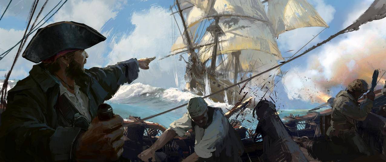 海,船员,帆船,海盗,游戏3440x1440壁纸