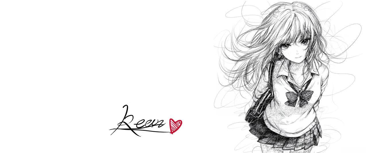 铅笔画女孩 长发 蝴蝶结3440x1440带鱼屏动漫壁纸