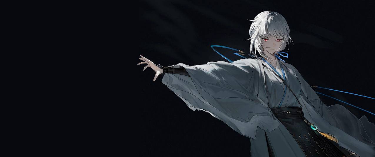 白衣古风女子 红色眼睛 3440x1440带鱼屏壁纸