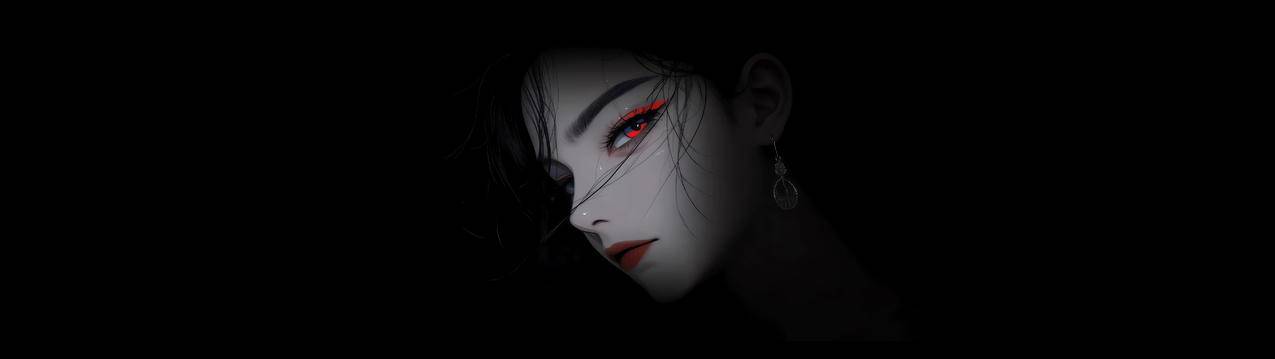 红蓝色眼睛动漫美女 黑色背景5120x1440带鱼屏壁纸