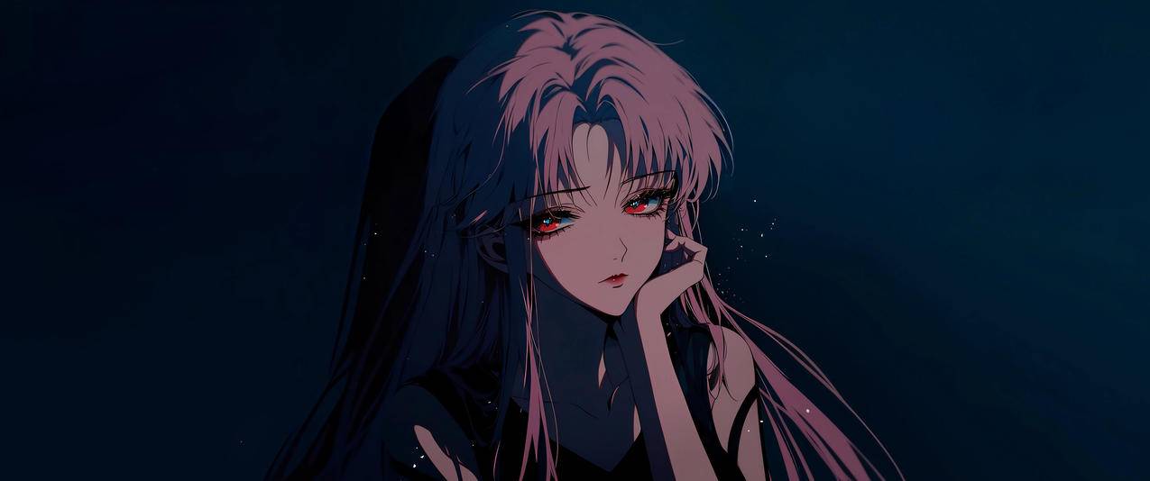 楪祈 粉发 红瞳 暗黑系 3440x1440带鱼屏壁纸