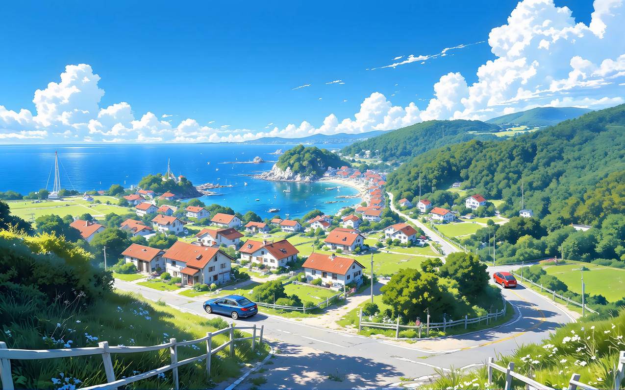 海边小镇风景 3200x2000车机壁纸下载