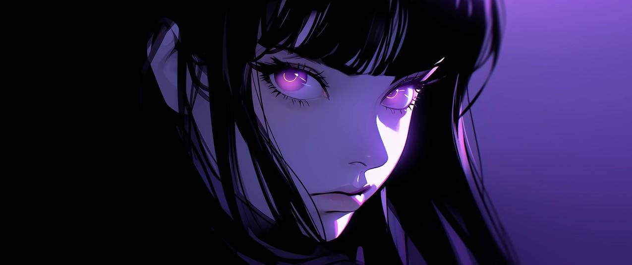紫眼睛的动漫女孩3440x1440带鱼屏动漫壁纸