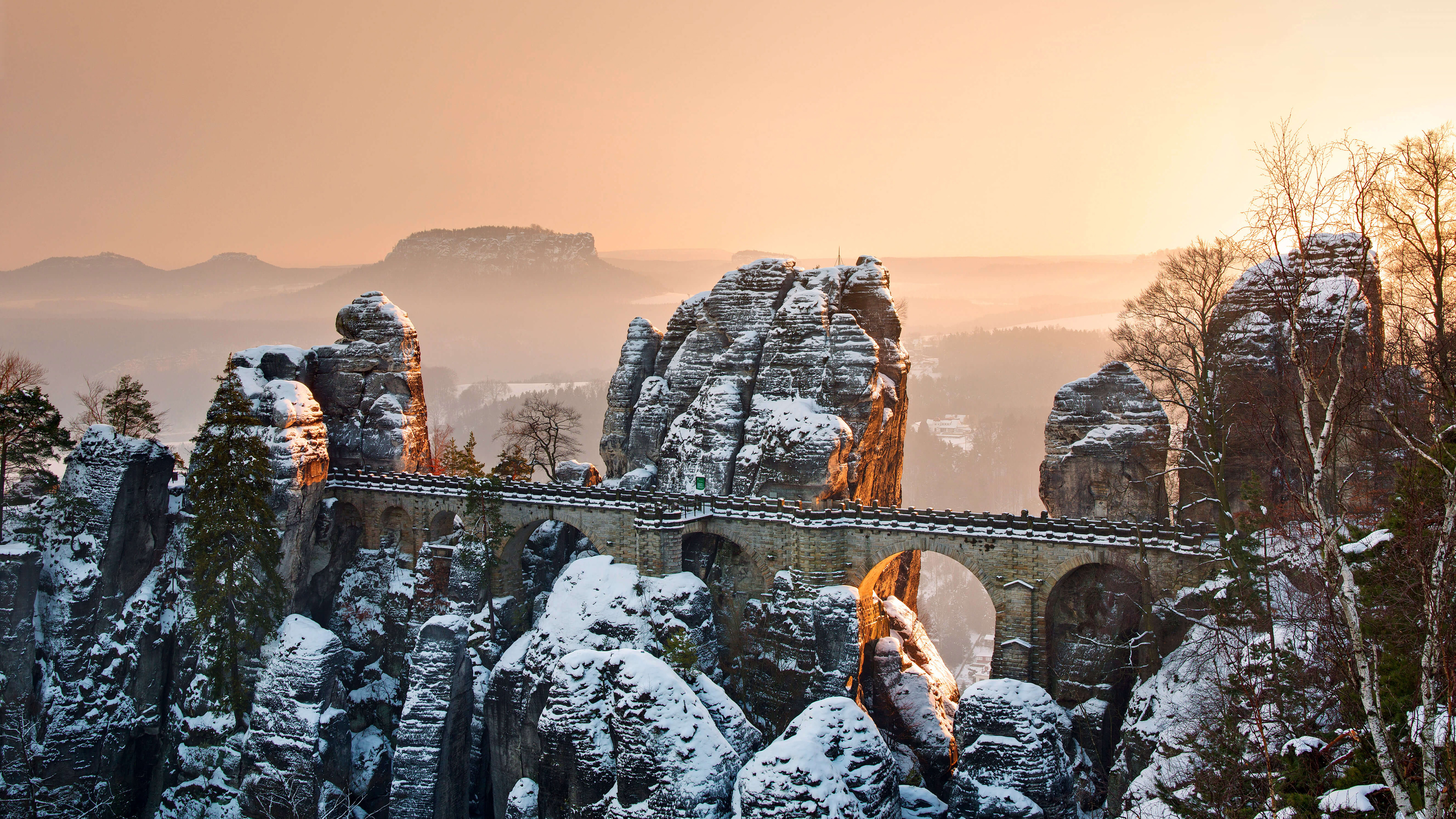 德国罗曼棱堡桥,冬天雪景,4k风景壁纸