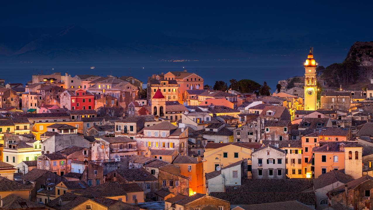 希腊科孚岛的夜晚风景4K壁纸3840x2160