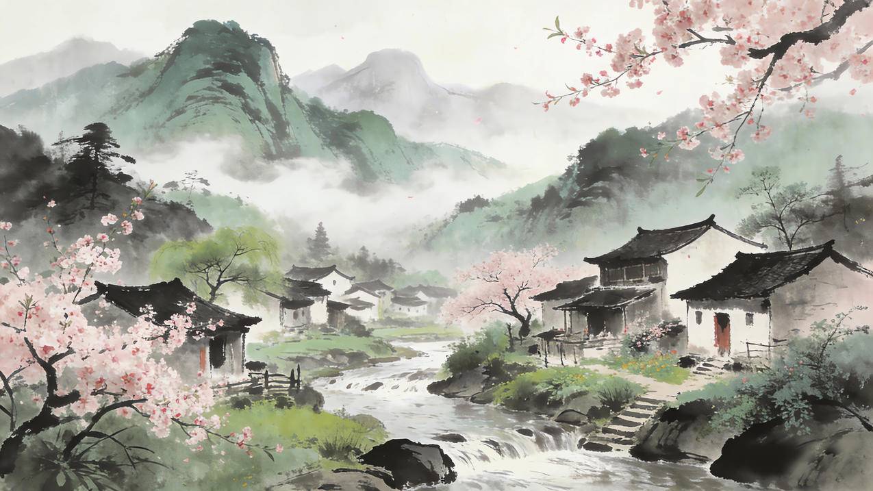 世外桃源 国风 绘画 4K风景壁纸