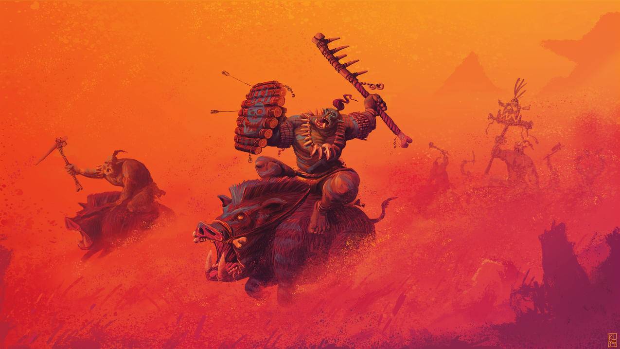 《全面战争战锤2-Total,WarWarhammer,II》牛坐骑,橙红,勇士,进攻,4K高清壁纸
