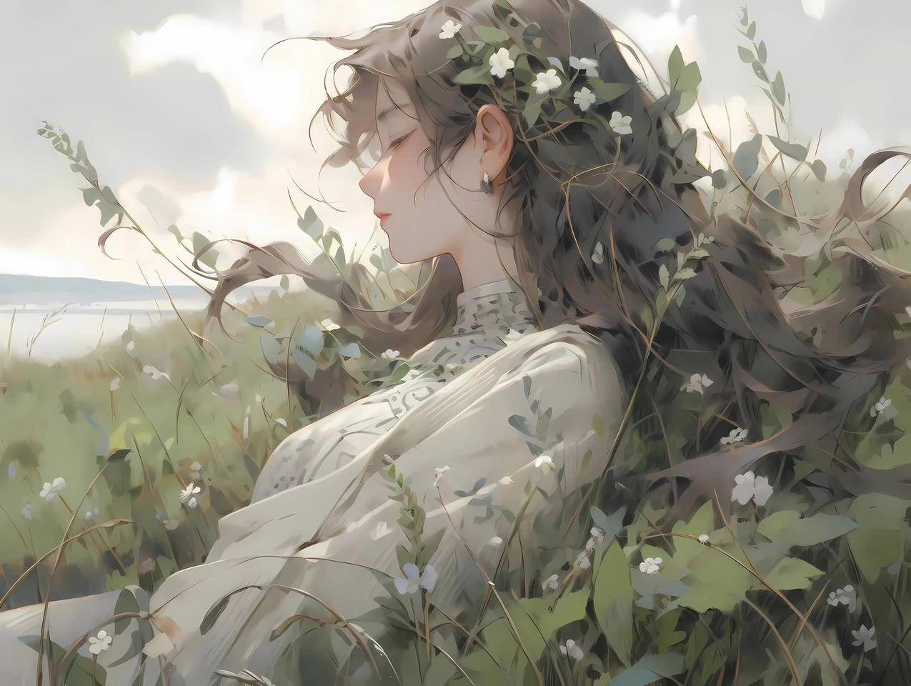 少女 花海 唯美 4k壁纸