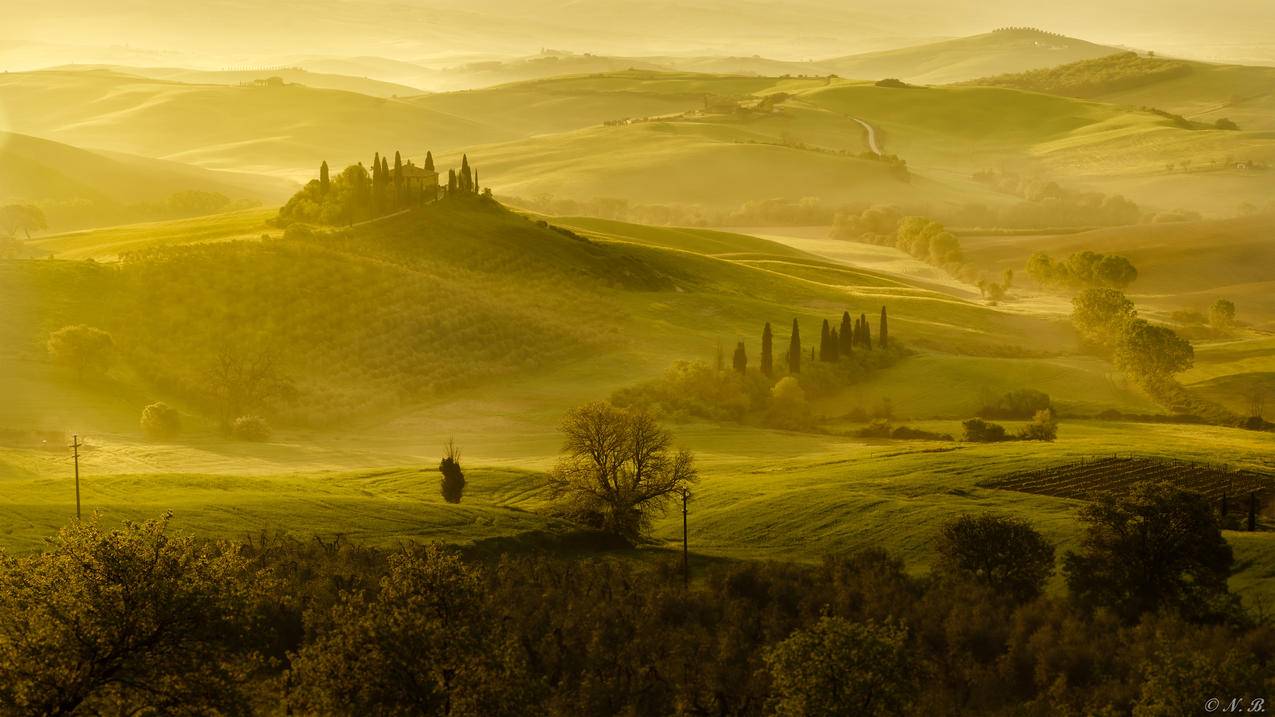 意大利,托斯卡纳乡村,早晨风景,4k高清壁纸