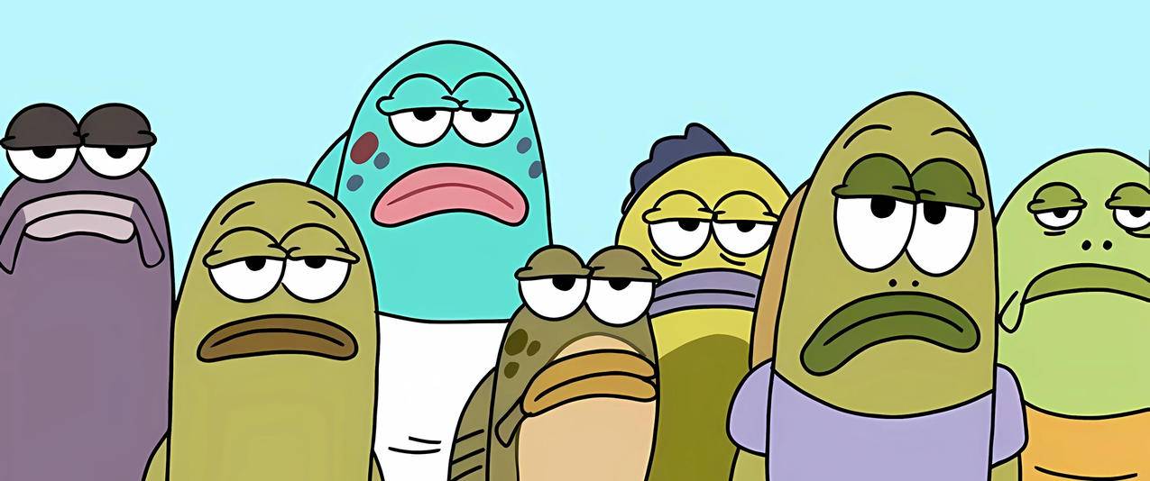 海绵宝宝 搞笑表情 鱼群 3440x1440带鱼屏壁纸