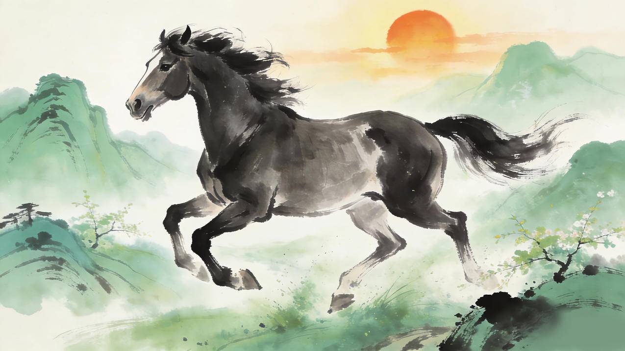 水墨风 一马当先 4K壁纸 3840x2160