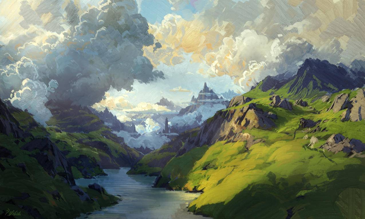 天空 云彩 河流 水 阳光 山脉 4K风景壁纸