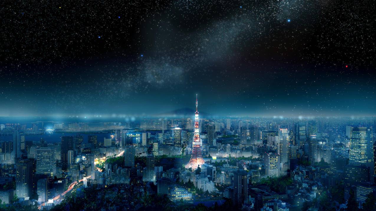 东京,城市,夜晚,星空,4k高清风景壁纸