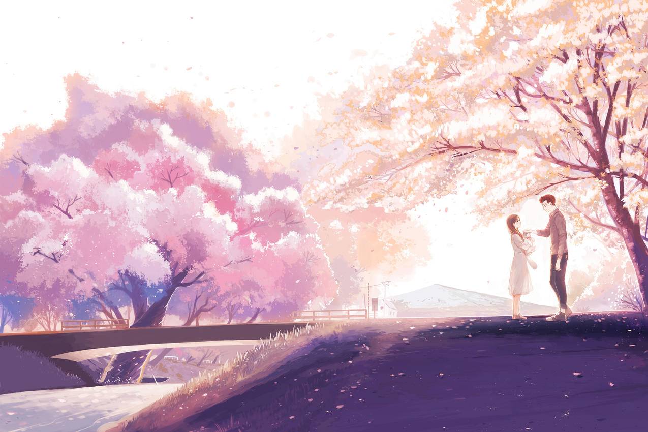 樱花风景,女生,男生,4K高清动漫壁纸