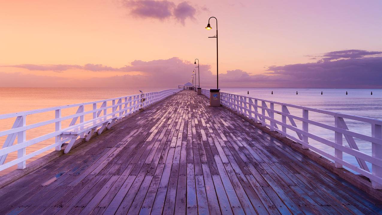 澳大利亚,昆士兰布里斯班的码头,日出风景,4K高清壁纸