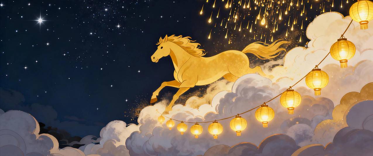 2026马 星空 云 灯笼 3440x1440带鱼屏壁纸