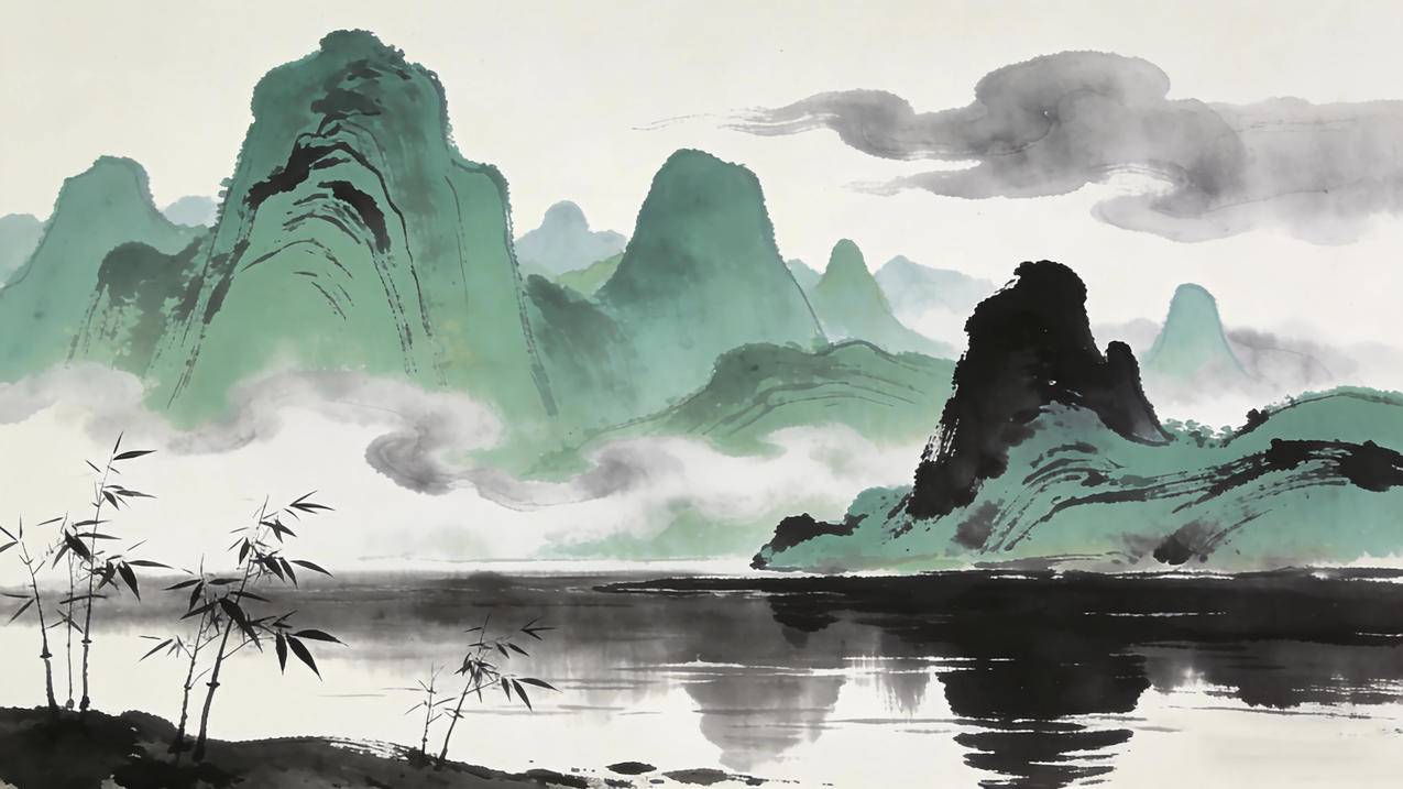桂林山水风景 水墨画 4k桌面壁纸