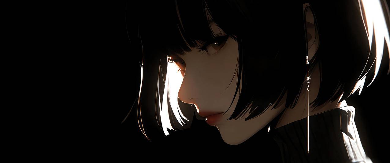 动漫美女侧脸 暗黑 3440x1440带鱼屏壁纸