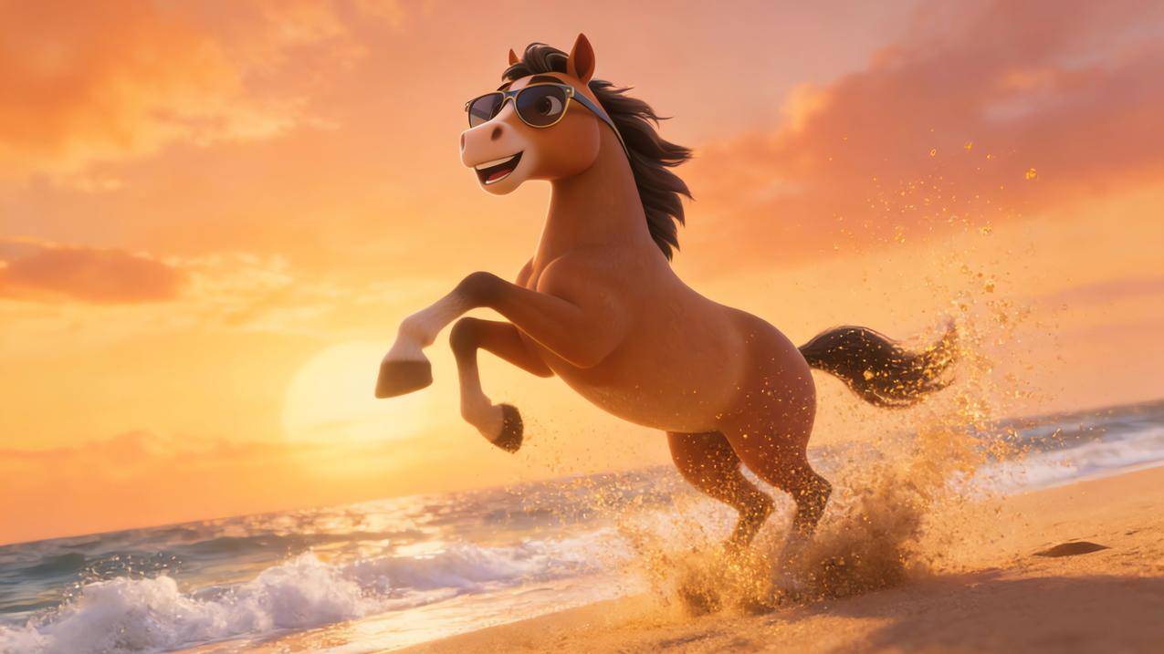 海边 沙滩 酷马 眼镜 4k壁纸