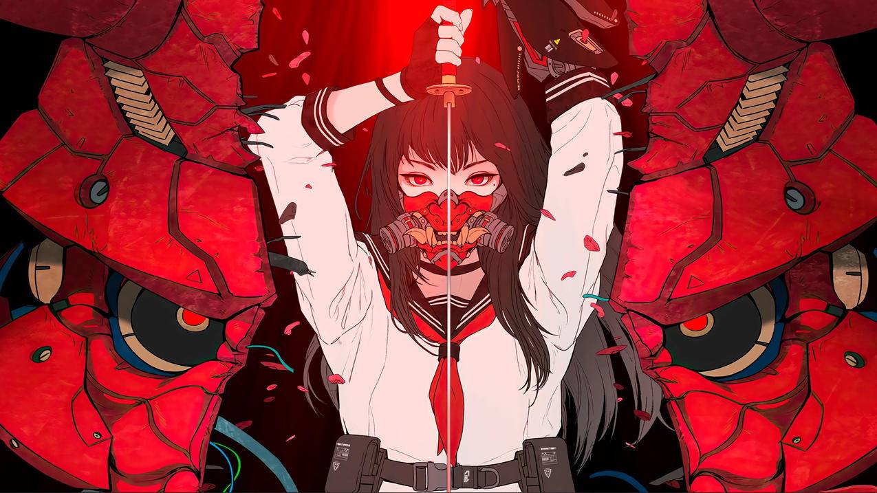 动漫女孩 红眼睛 面具 4k壁纸3840x2160