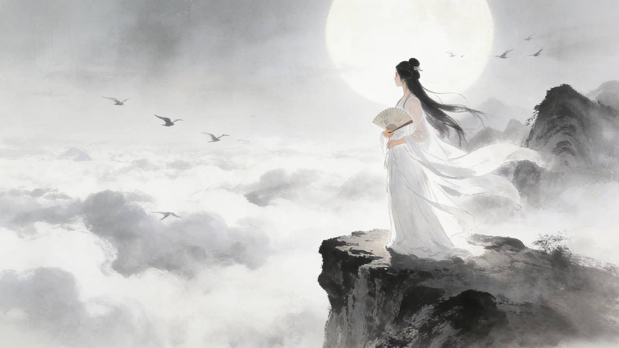 仙气美女 长头发 唯美古风 高山 云海 4k壁纸 3840x2160