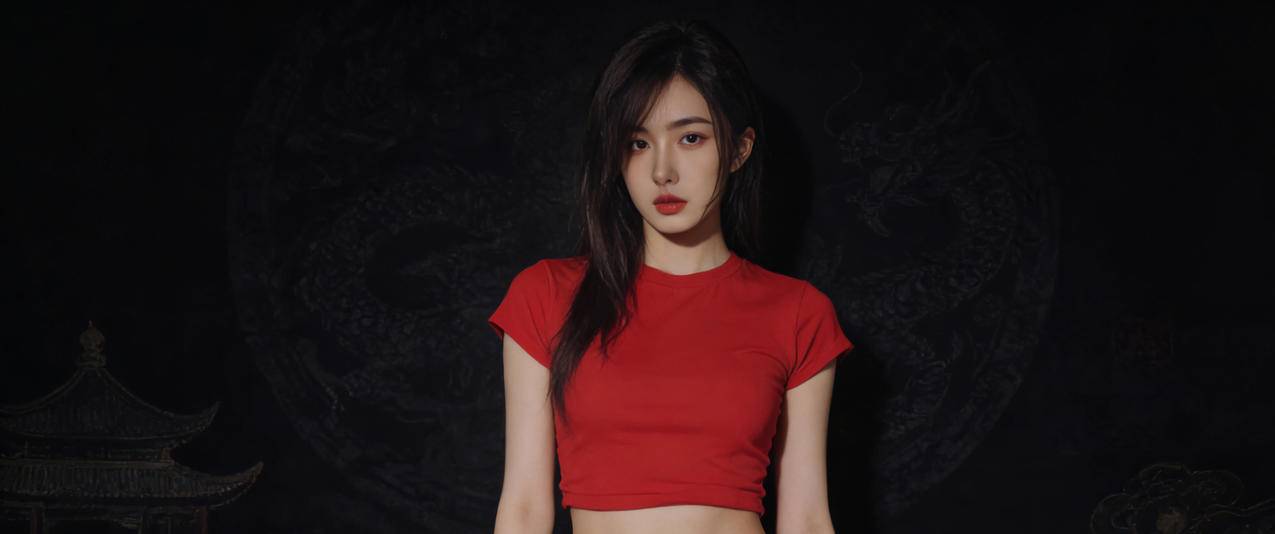 长发美女 红色衣服3440x1440带鱼屏壁纸