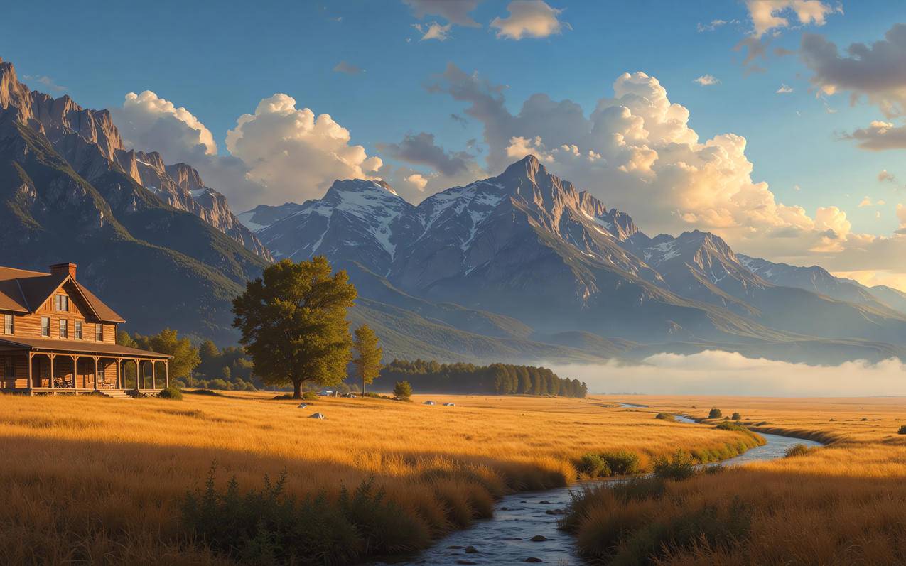 小河边的田野4K风景壁纸3840x2400