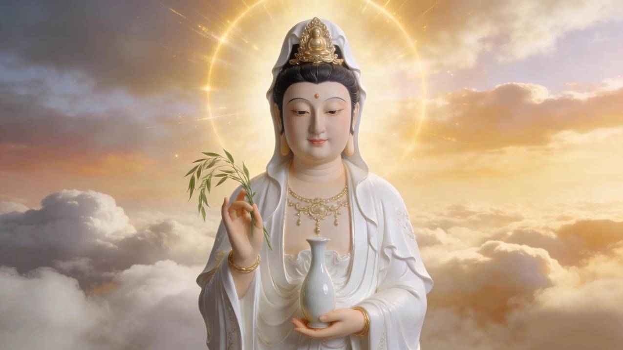 观音菩萨 天空 云 佛光 4K电脑壁纸 3840x2160