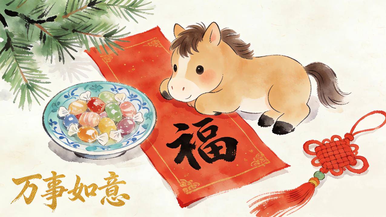 2026马年 福字 糖果 万事如意 4K壁纸