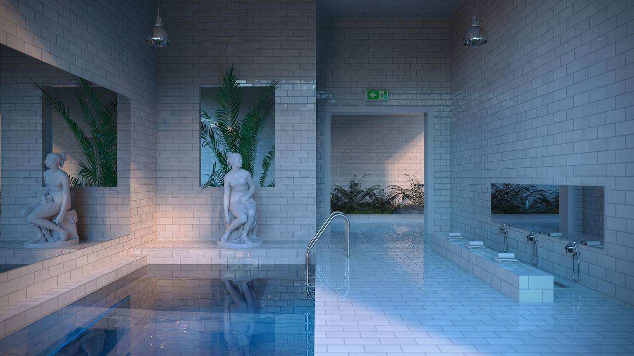 室内游泳池,植被,4K高清壁纸