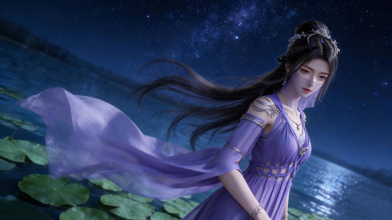 星空 荷塘 紫灵4K电脑壁纸3840x2160