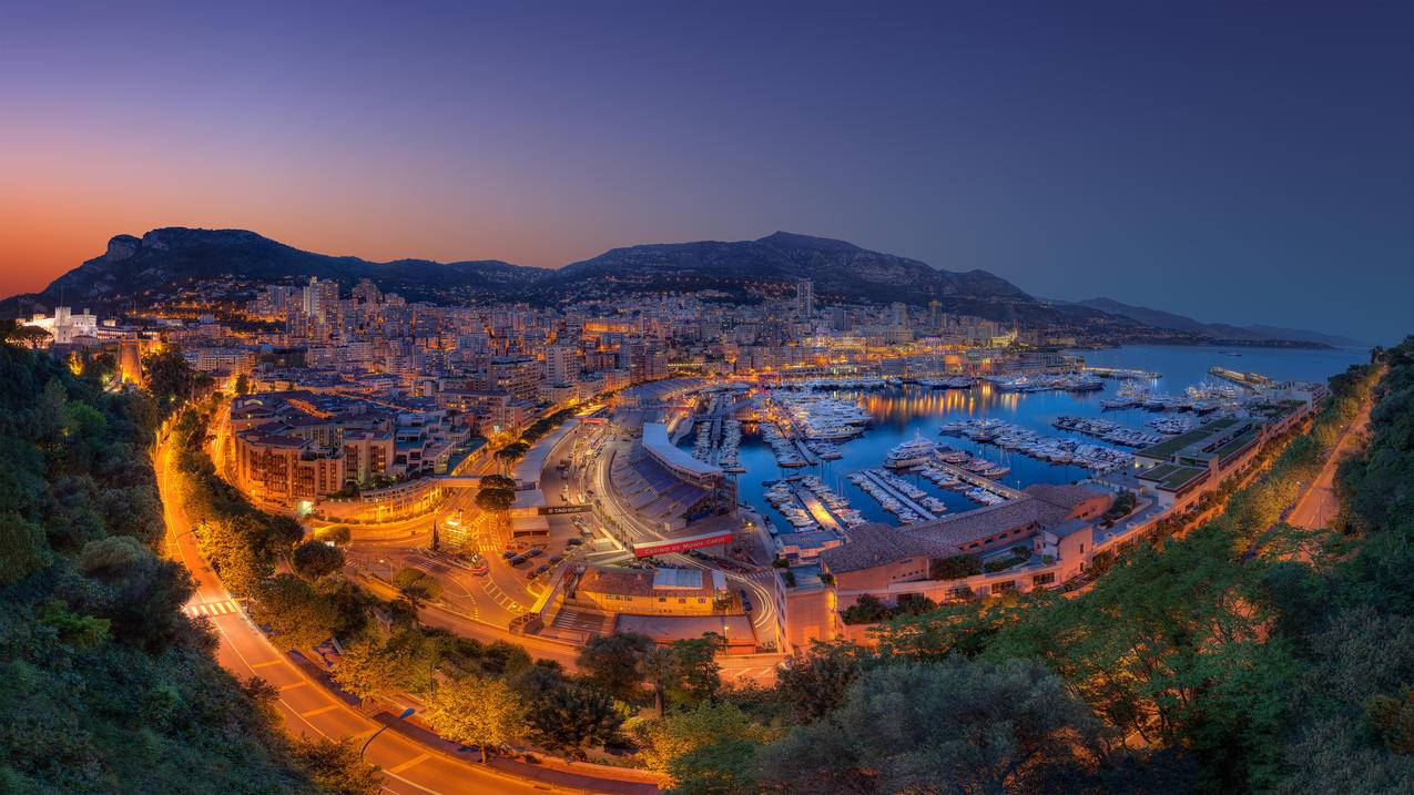 摩纳哥公国,港口夜景,4K高清风景壁纸