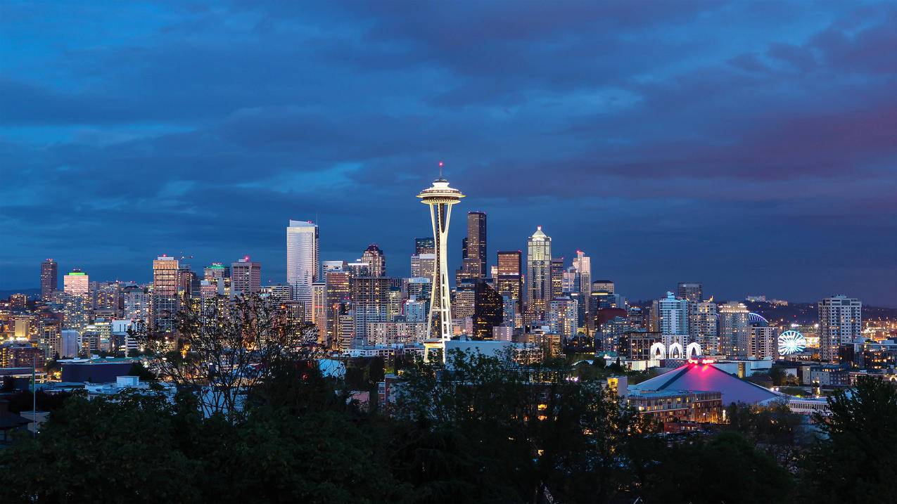西雅图市中心,黄昏,4k风景高清壁纸
