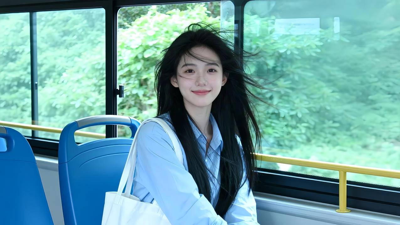公交车 清新美女 4K壁纸 3840x2160