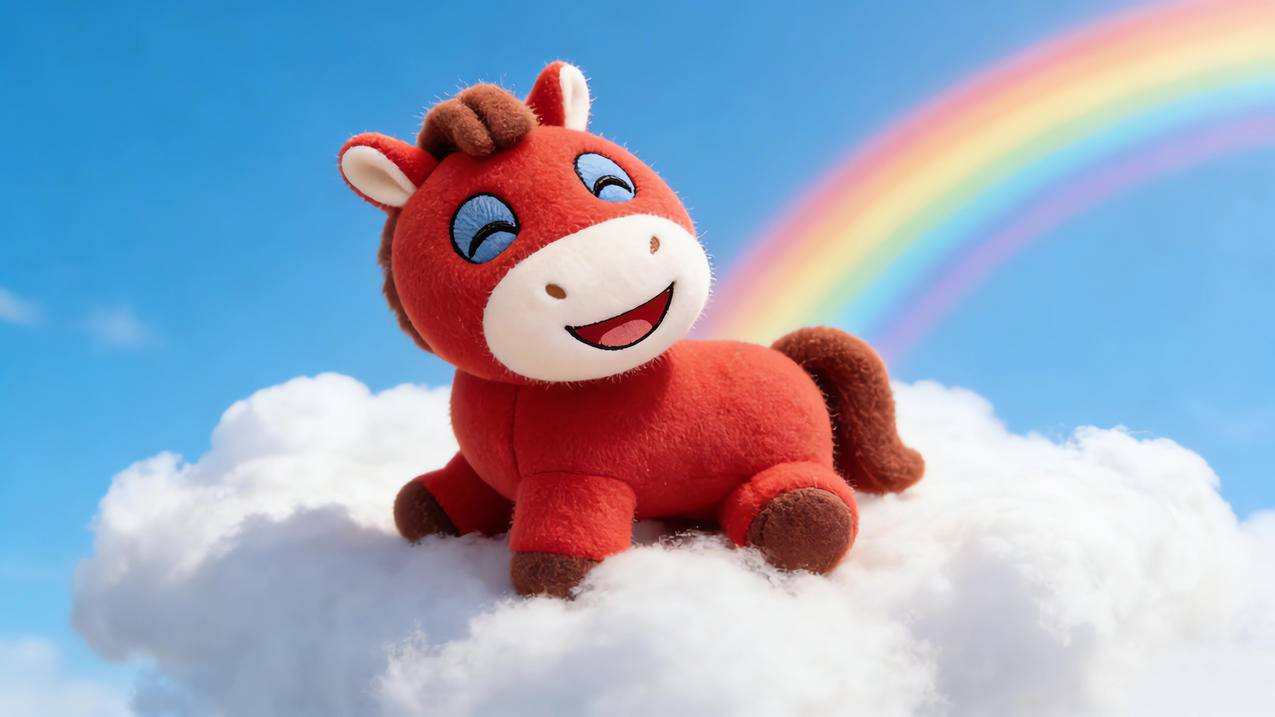 开心马 云朵 天空 彩虹 4K壁纸